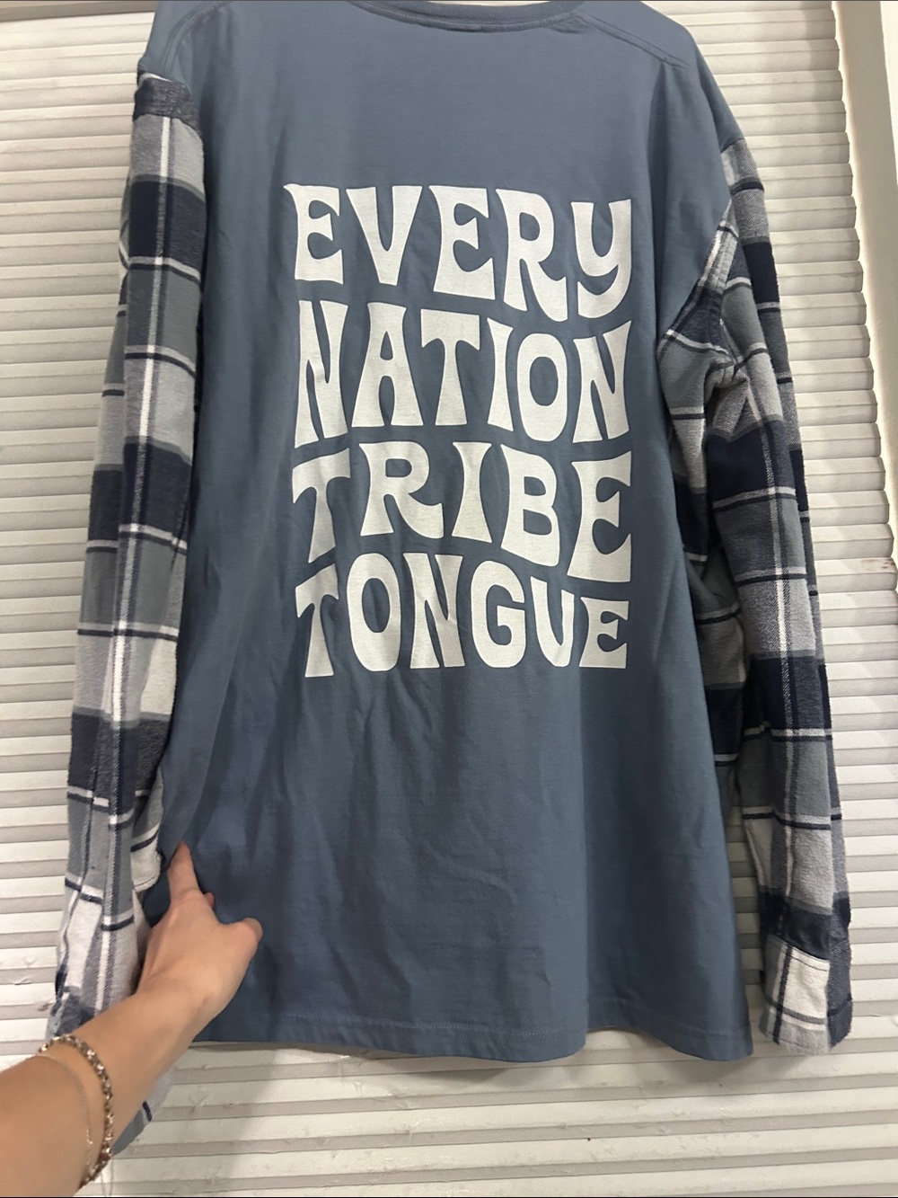 Upcycled Custom Faith Tee | Plaid Flannel | XL/Oversized